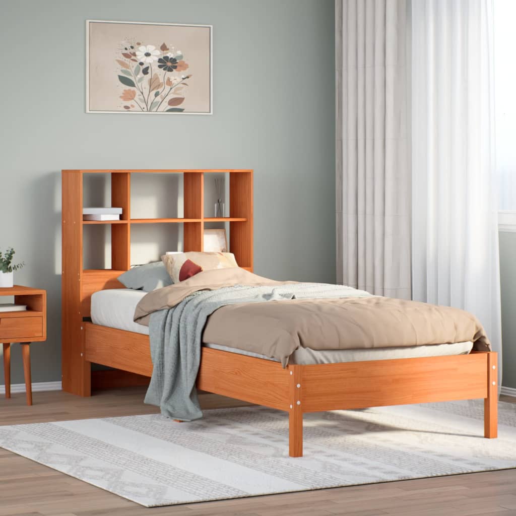 Bookcase Bed Wax Brown 75x190cm Small Single Solid Wood Pine