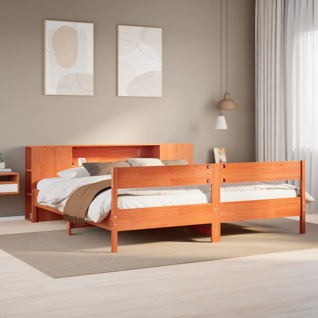 Bookcase Bed Wax Brown 200x200cm Solid Wood Pine