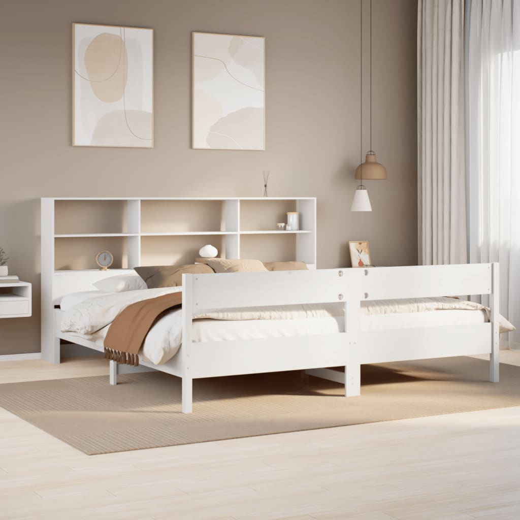 Bookcase Bed White 180x200cm Super King Solid Wood Pine