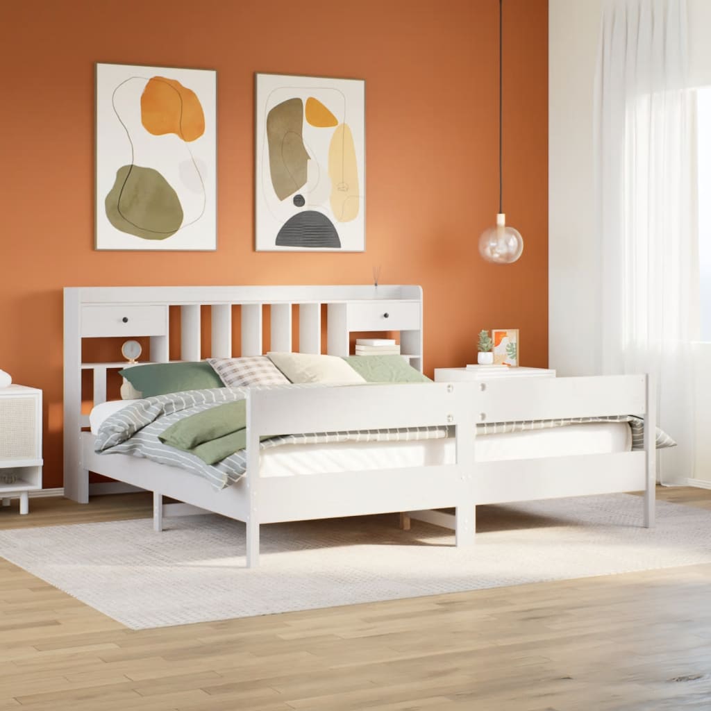 Bookcase Bed White 180x200cm Super King Solid Wood Pine