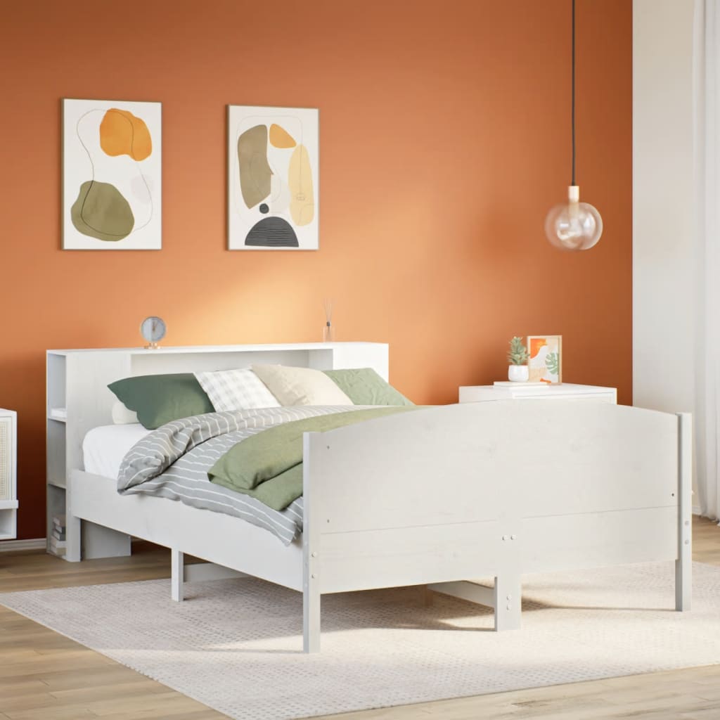 Bookcase Bed White 150x200cm Solid Wood Pine