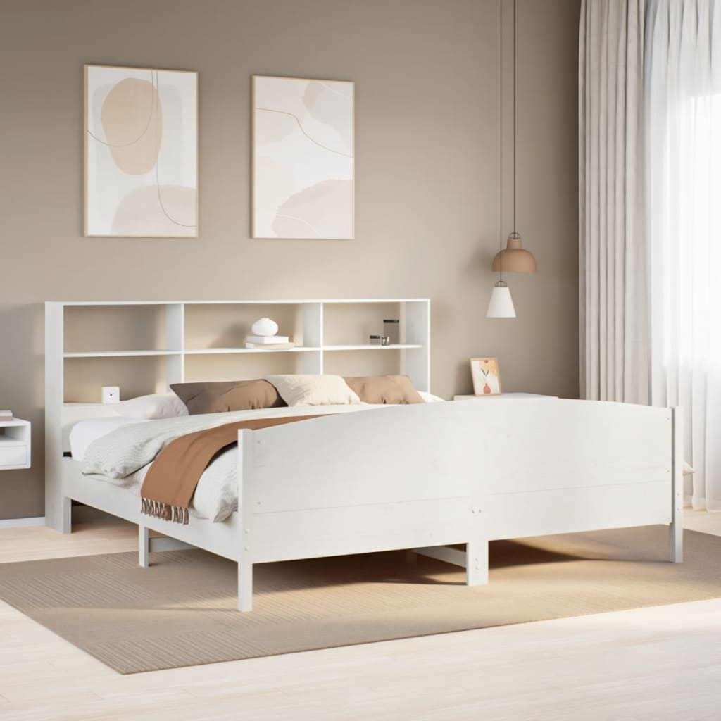 Bookcase Bed White 180x200cm Super King Solid Wood Pine