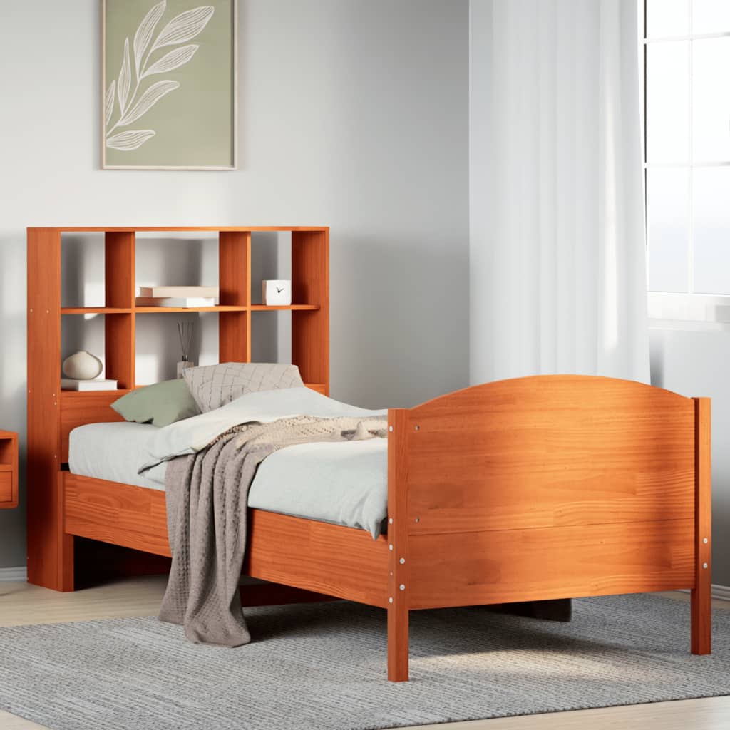 Bookcase Bed Wax Brown 100x200cm Solid Wood Pine