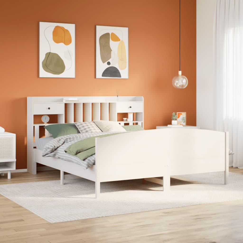 Bookcase Bed White 180x200cm Super King Solid Wood Pine