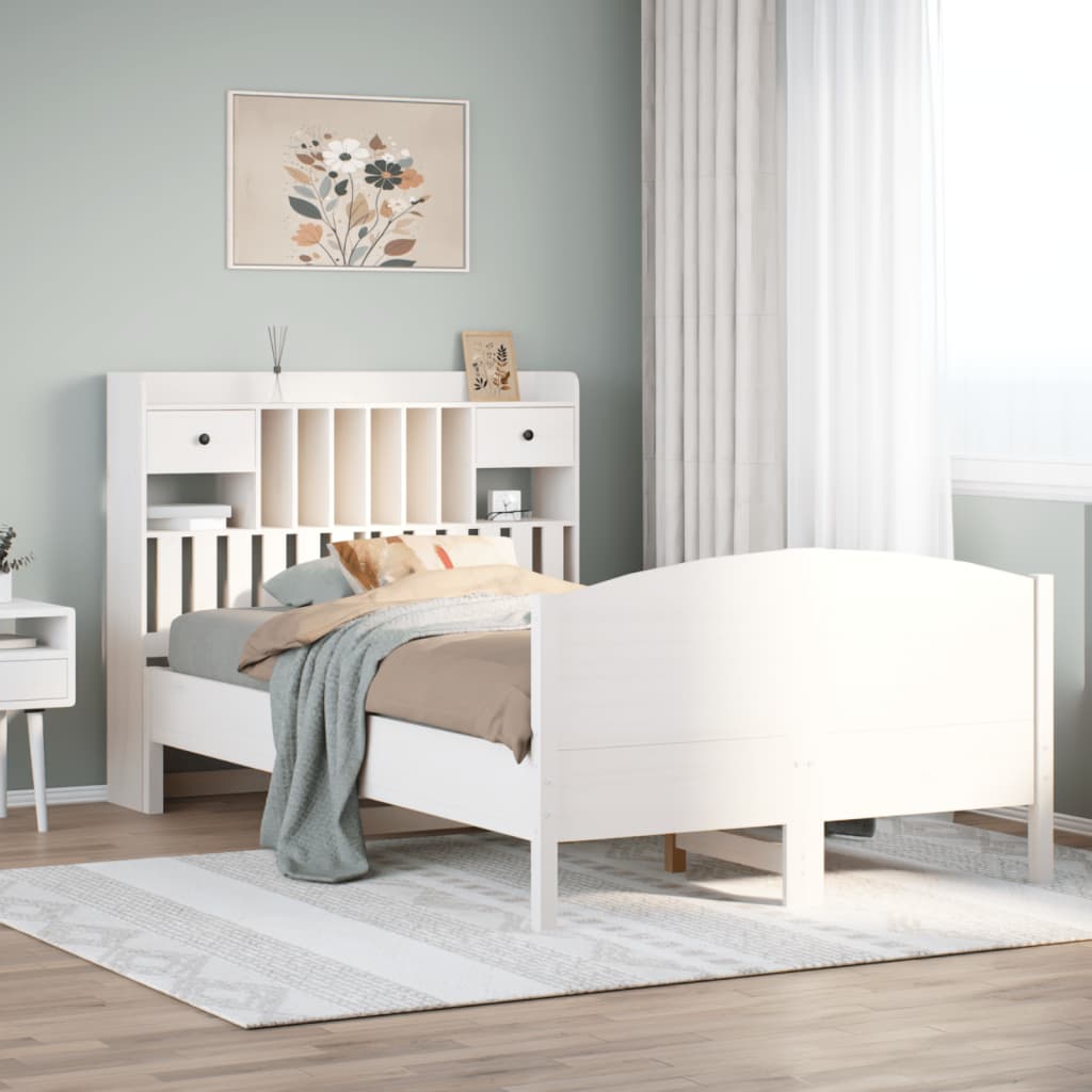 Bookcase Bed White 135x190cm Double Solid Wood Pine