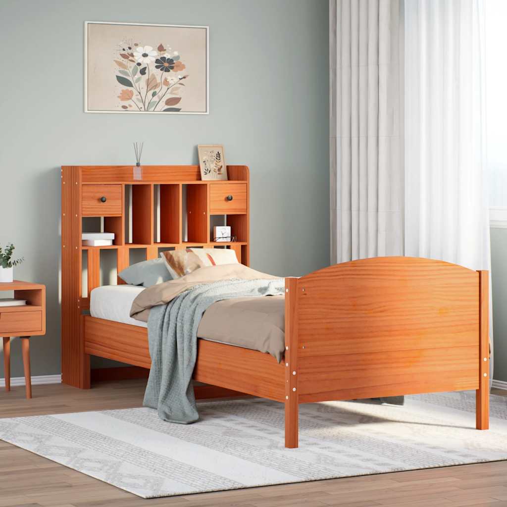 Bookcase Bed Wax Brown 75x190cm Small Single Solid Wood Pine