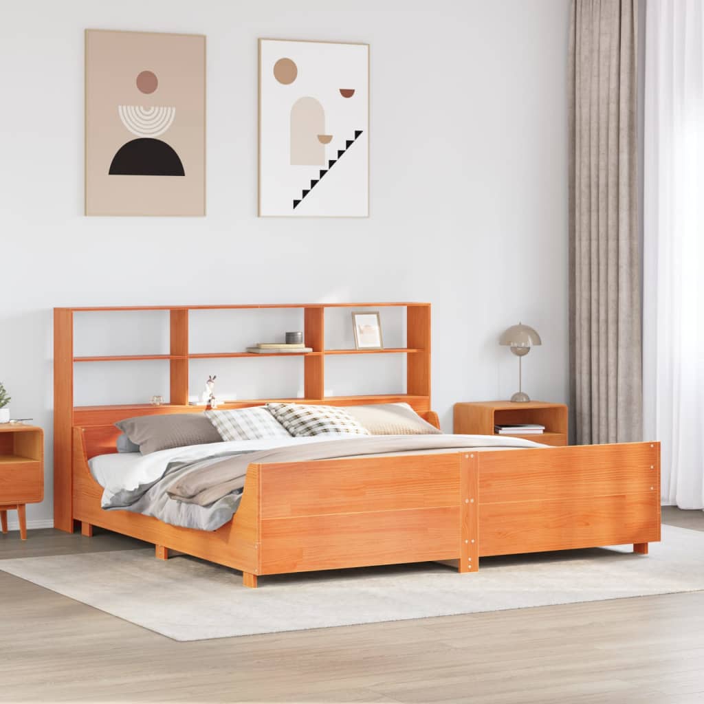 Bookcase Bed Wax Brown 200x200cm Solid Wood