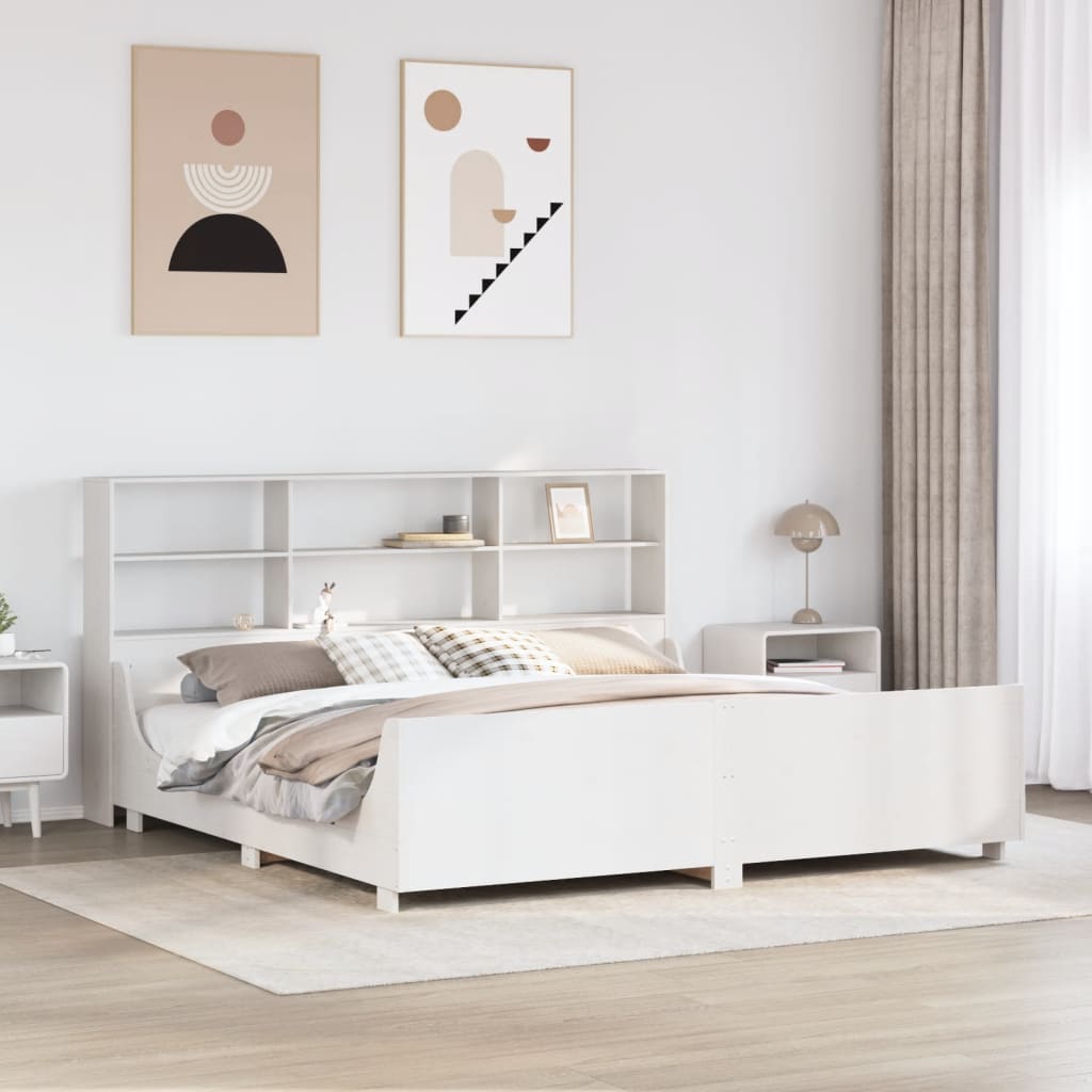 Bookcase Bed White 180x200cm Super King Solid Wood