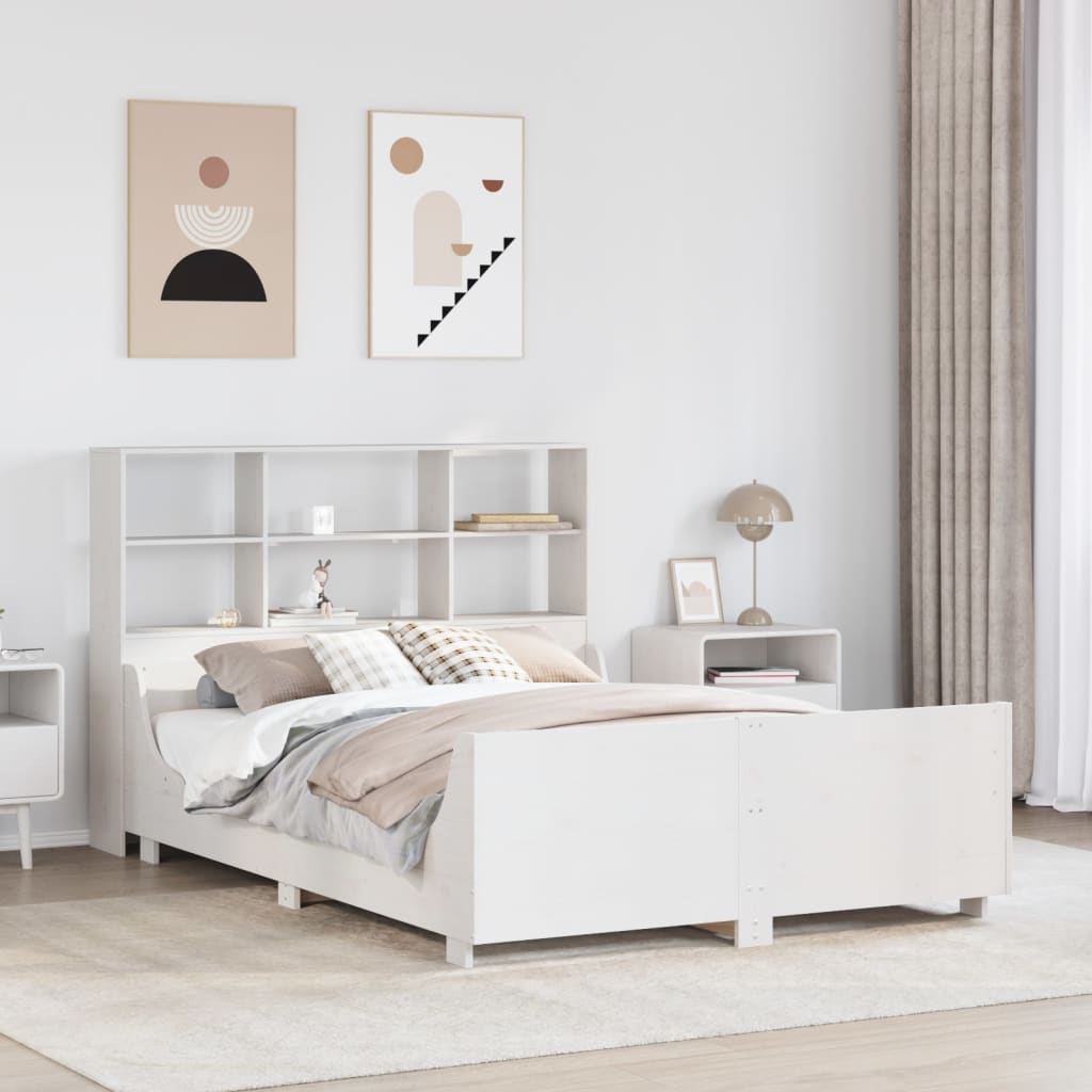 Bookcase Bed White Solid Wood 160x200cm