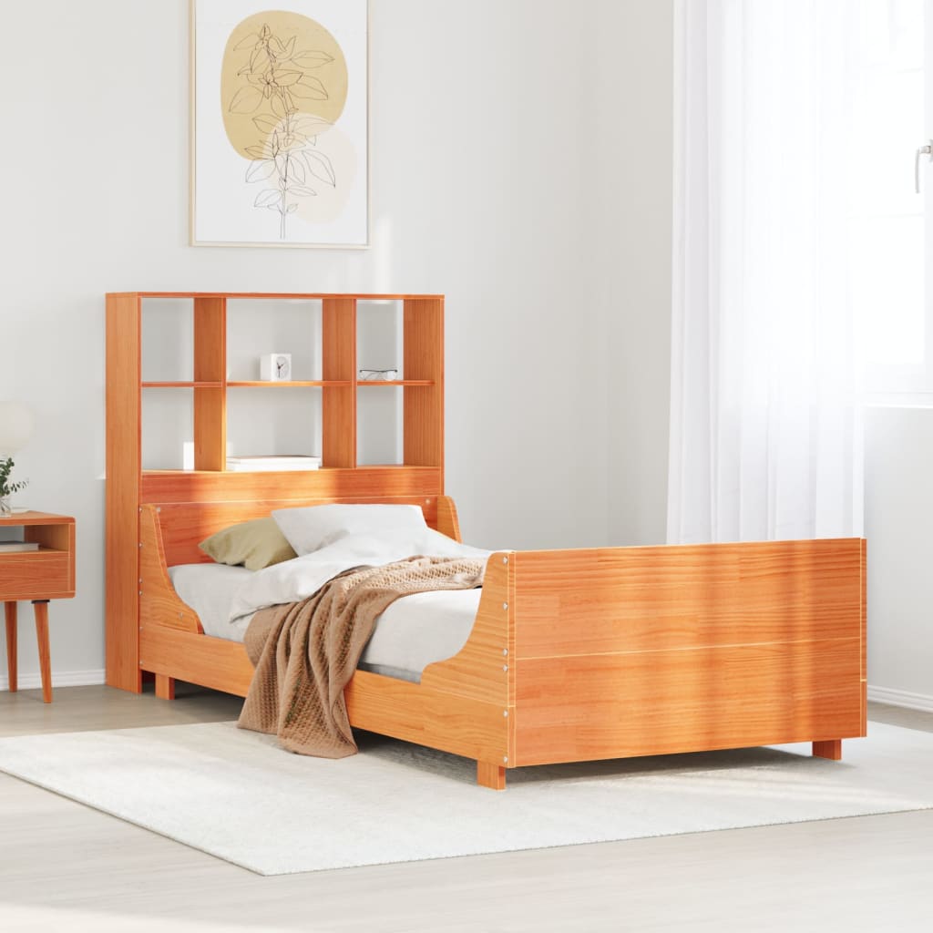Bookcase Bed Wax Brown 100x200cm Solid Wood