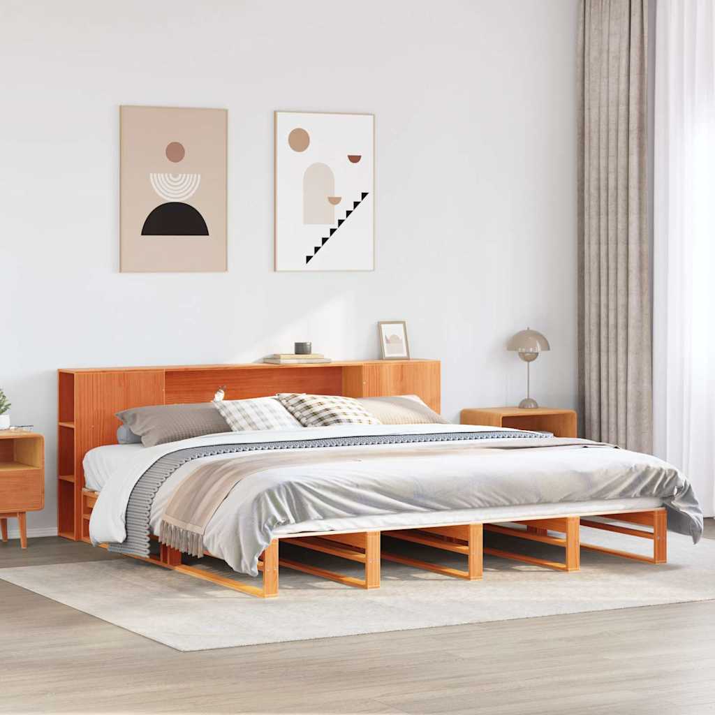 Bookcase Bed Wax Brown 200x200cm Solid Wood