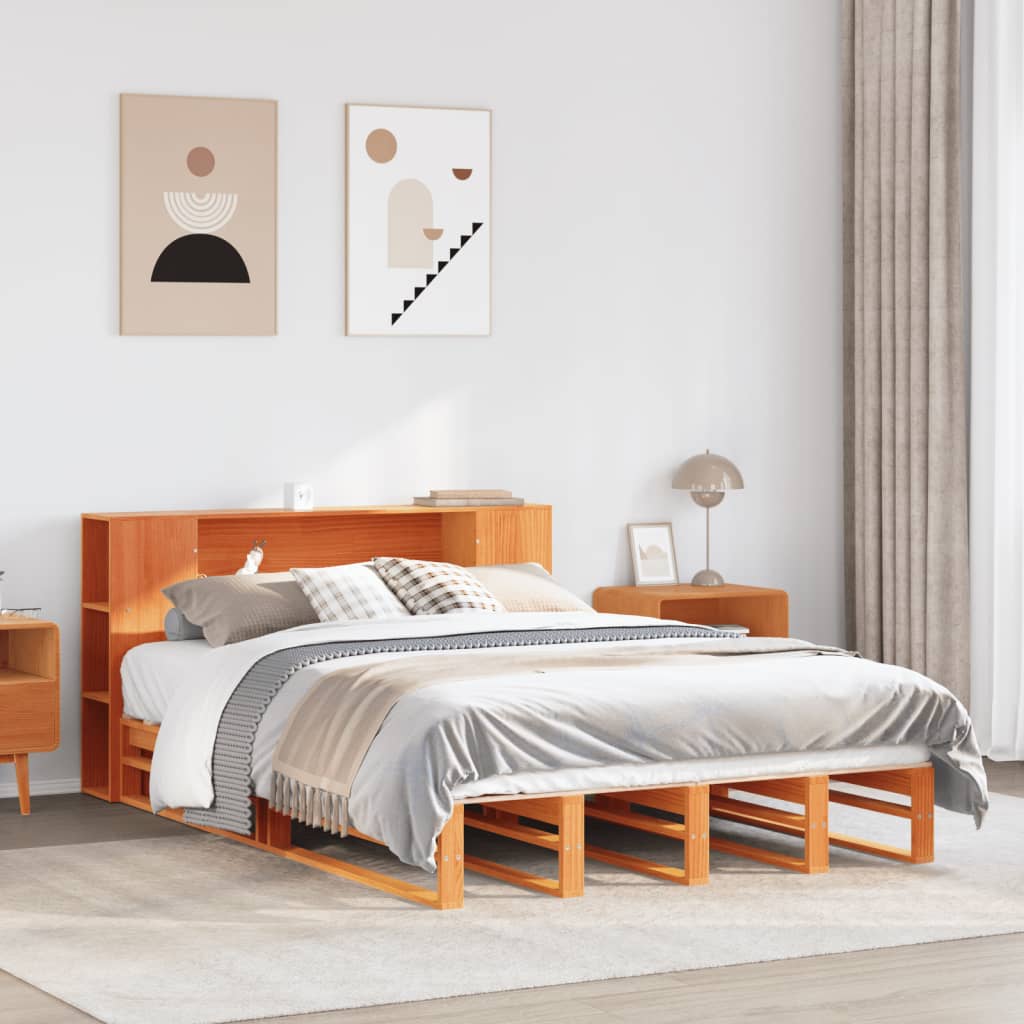 Bookcase Bed Wax Brown 140x190cm Solid Wood