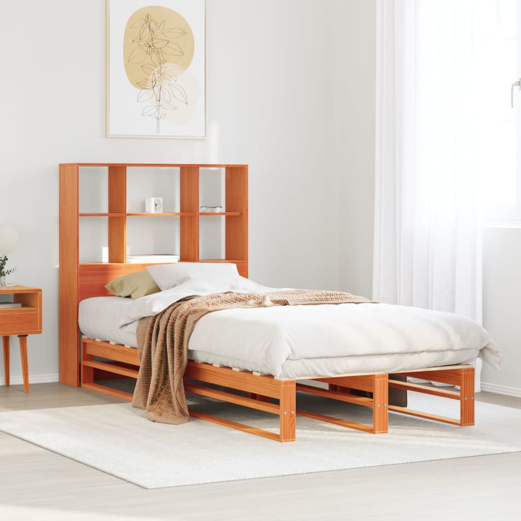Bookcase Bed Wax Brown 100x200cm Solid Wood
