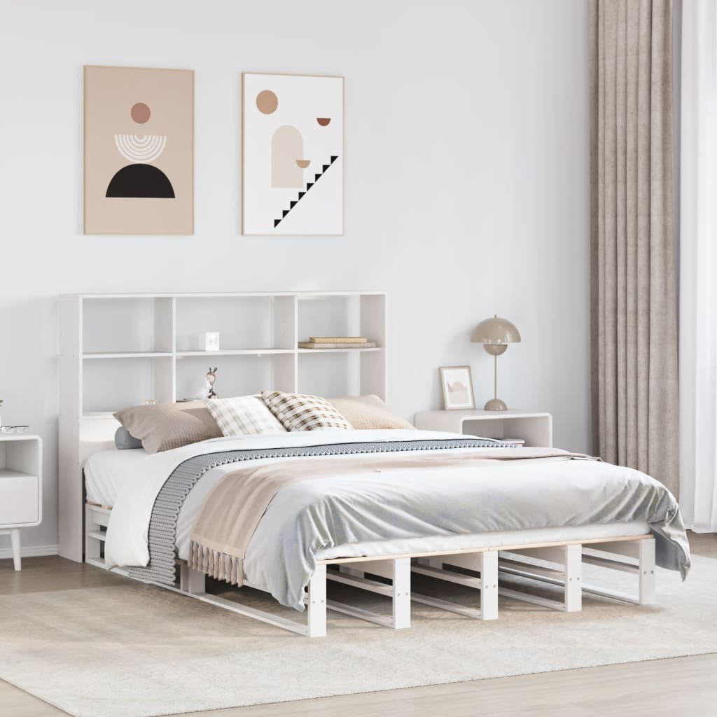 Bookcase Bed White 160x200cm Solid Wood