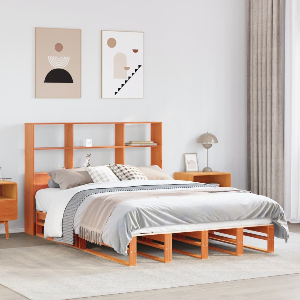 Bookcase Bed Wax Brown 160x200cm Solid Wood