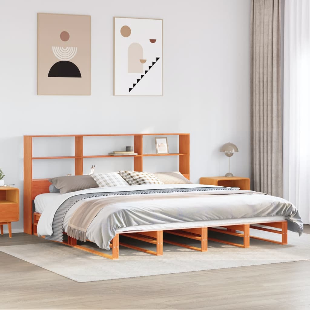 Bookcase Bed Wax Brown 200x200cm Solid Wood