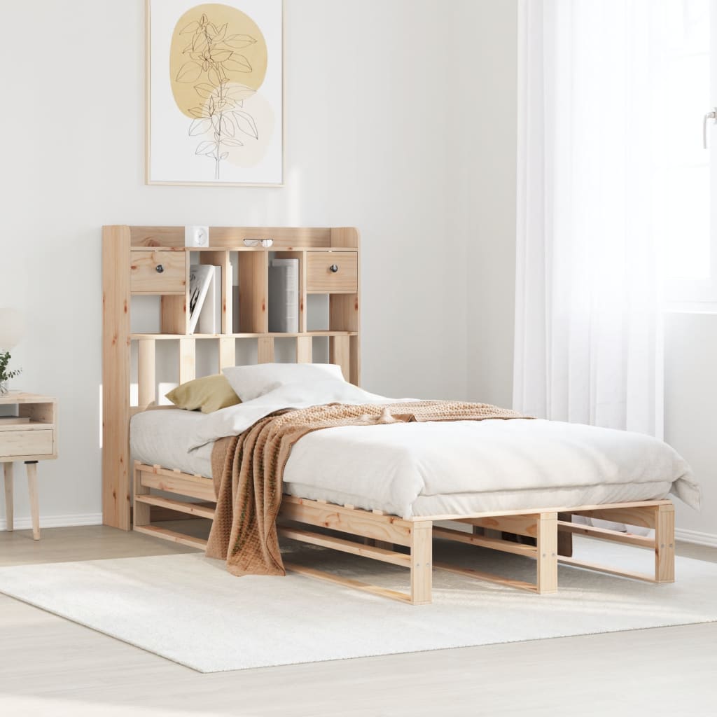 Bookcase Bed 90x200cm Solid Wood Pine