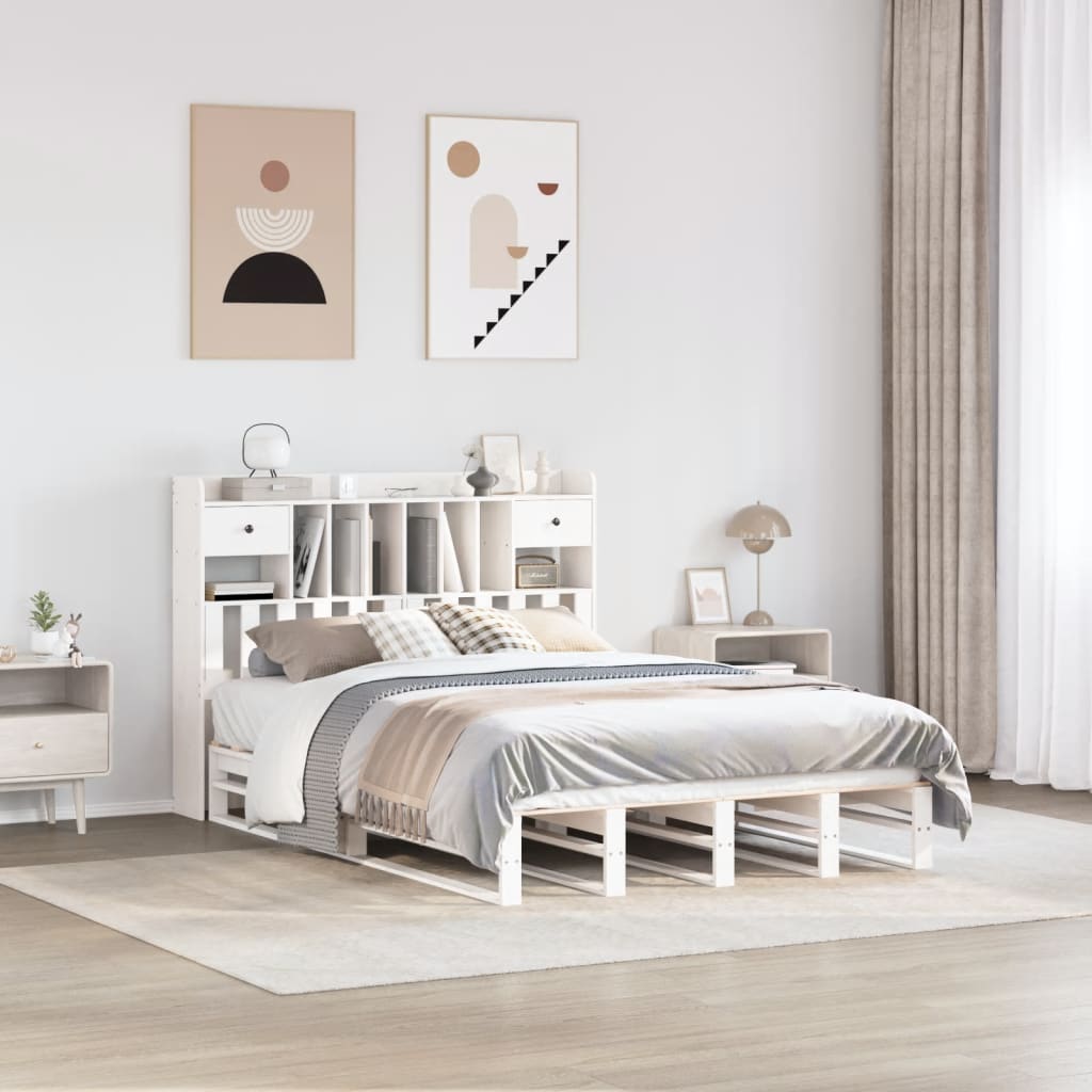 Bookcase Bed White 160x200cm Solid Wood Pine