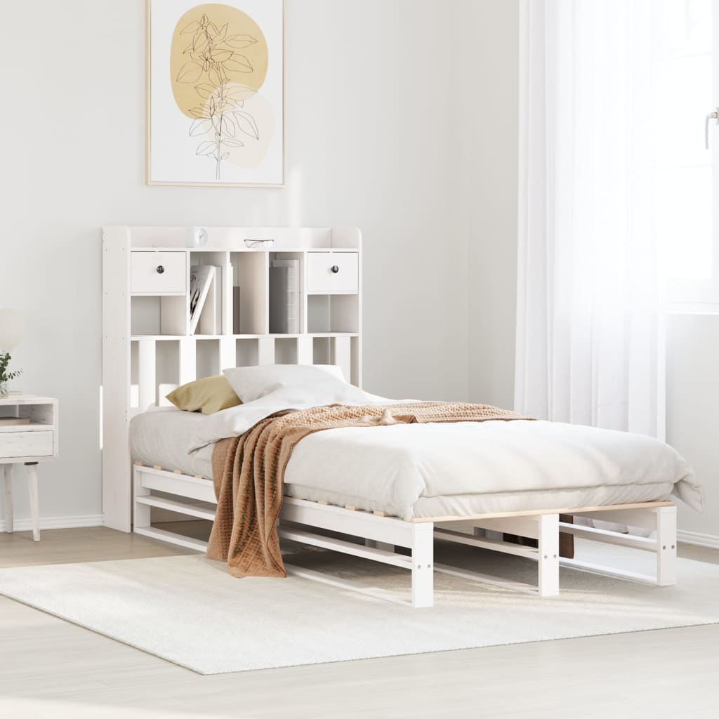 Bookcase Bed White 75x190cm Small Single Solid Wood Pine
