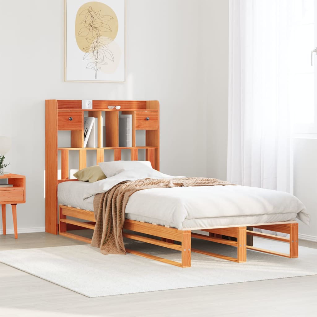 Bookcase Bed Wax Brown 75x190cm Small Single Solid Wood Pine