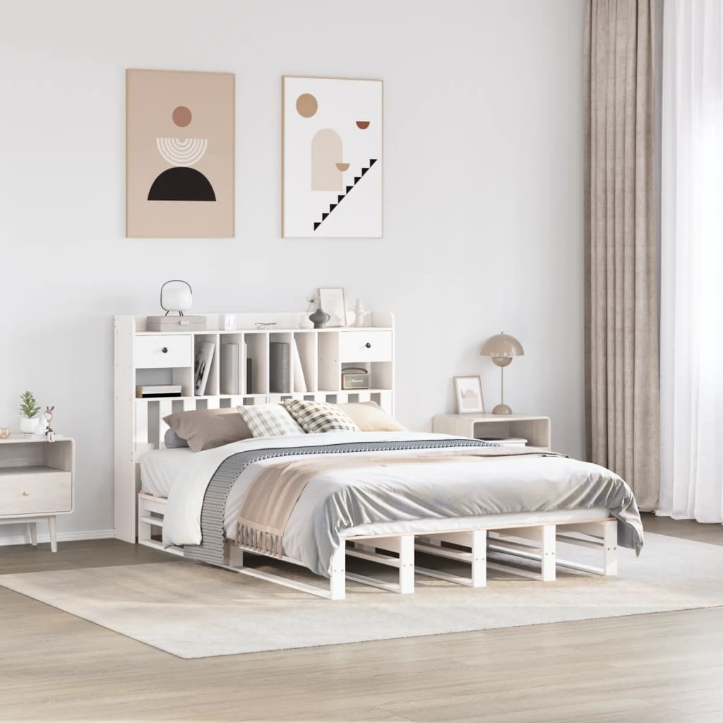 Bookcase Bed White 140x190cm Solid Wood Pine