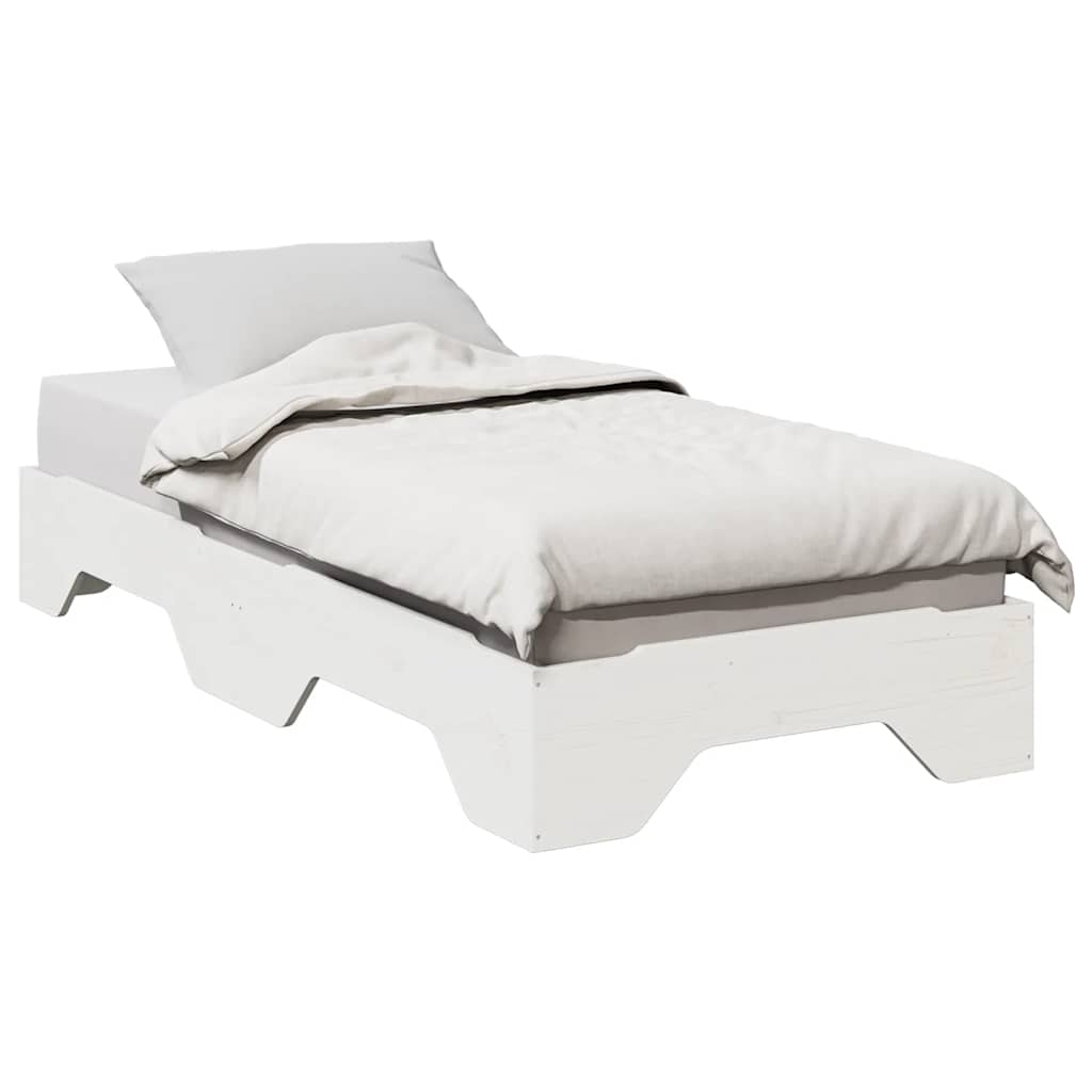 Bedframe Stackable White 90x190cm Single Solid Wood