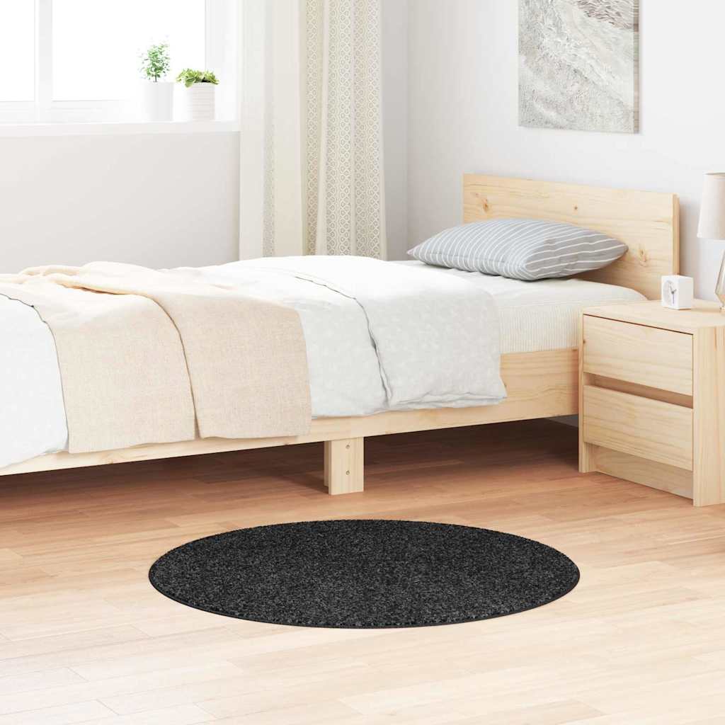 Shaggy Rug with Latex Backing Dark Grey Diameter 90 cm