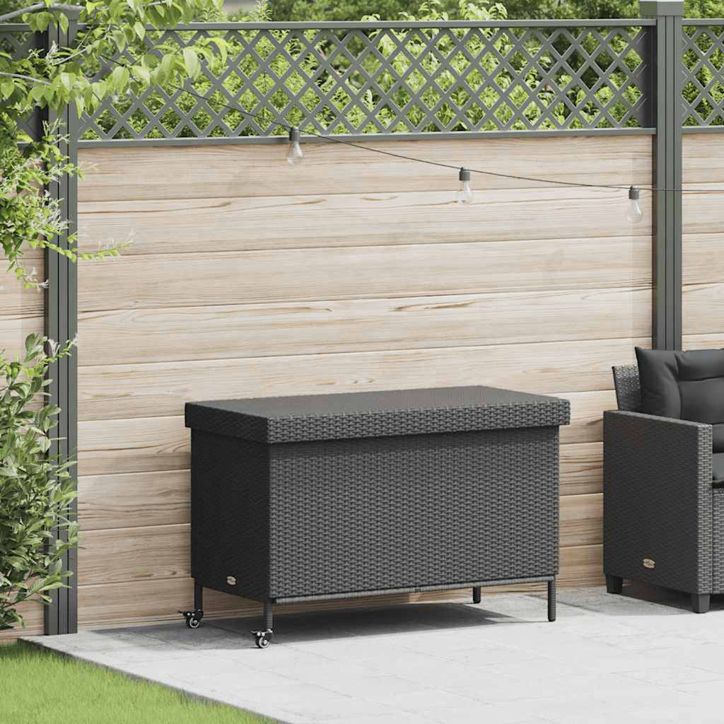 TODEN Garden Storage Box with Wheels 110x55x73 cm Poly Rattan - Black