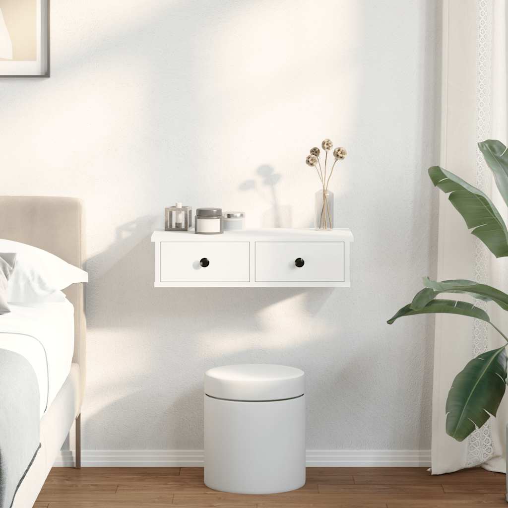 Wall Shelf with Drawers White 60x28x15 cm Engineered Wood