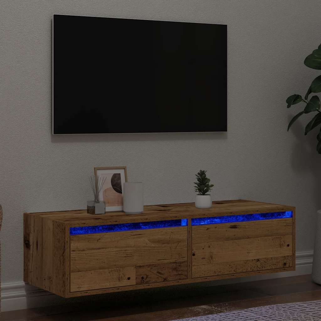 TV Cabinet with LED Lights Old Wood 100X35.5x25 cm