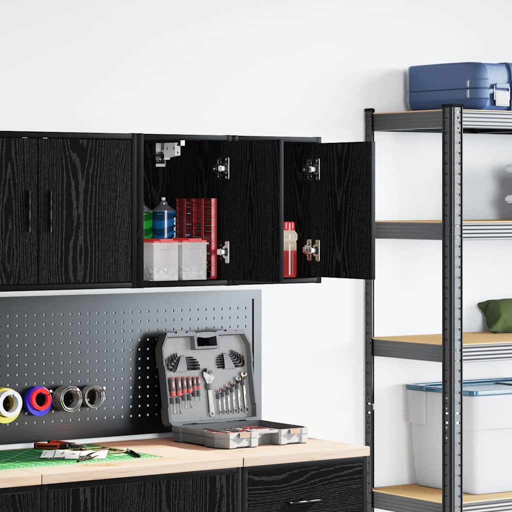Garage Wall Cabinets 2 pcs Black Engineered Wood