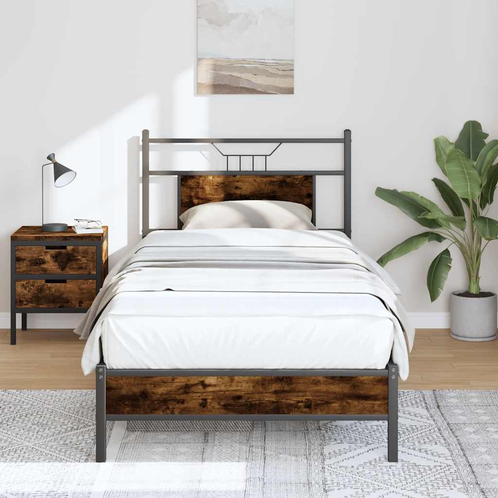 Bedframe Smoked Oak 90x190cm Single Engineered Wood