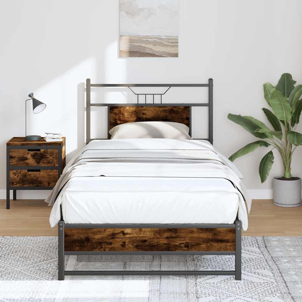 Bedframe Smoked Oak 90x190cm Single Engineered Wood