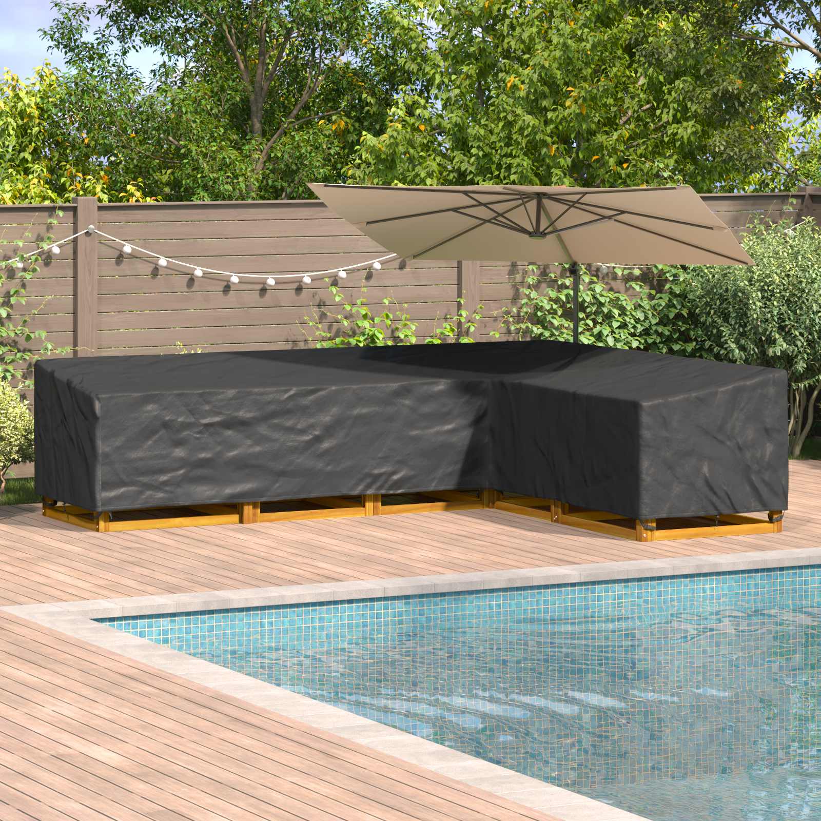 RELM Furniture Cover 355x275x80 cm 420D Oxford Fbric - Black