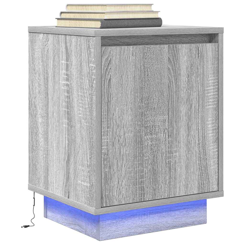 Bedside Cabinet with LED Lights Grey Sonoma 38x34x50 cm