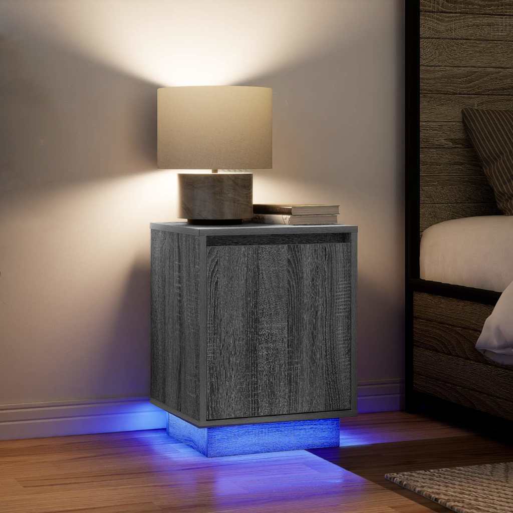 Bedside Cabinets with LED Lights 2 pcs Grey Sonoma 38x34x50 cm