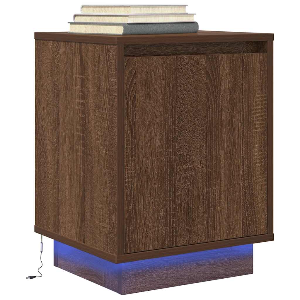 Bedside Cabinet with LED Lights Brown Oak 38x34x50 cm