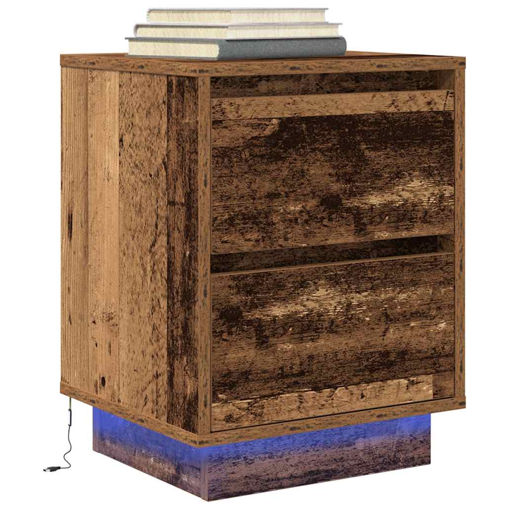 Bedside Cabinet with LED Lights Old Wood 38x34x50 cm