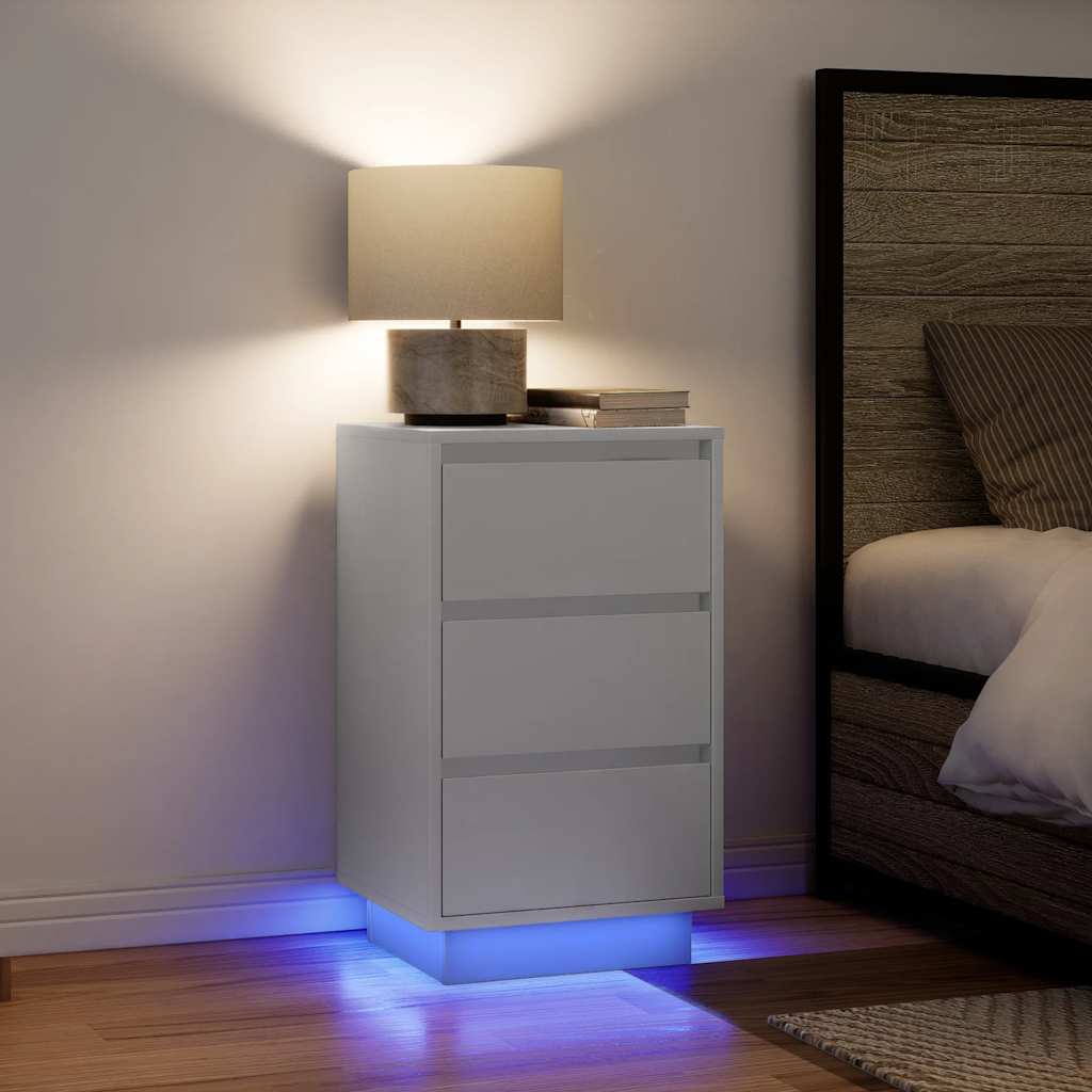 Bedside Cabinet with LED Lights White 38x34x65 cm