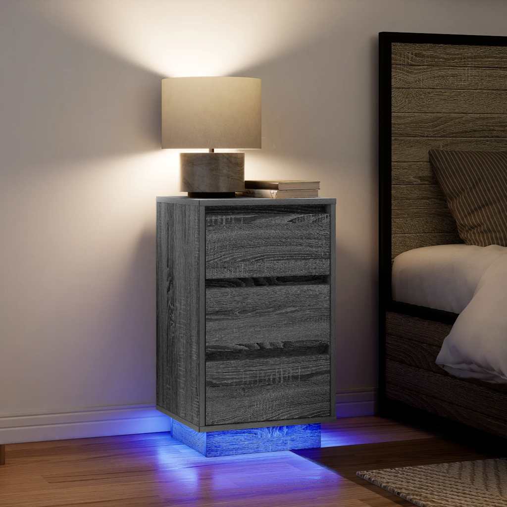Bedside Cabinet with LED Lights Grey Sonoma 38x34x65 cm