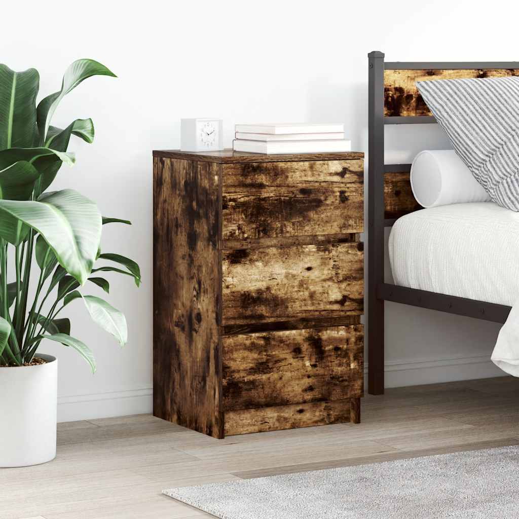 Bedside Cabinets with 3 Drawers 2 Pieces Smoked Oak 39x35x65 cm