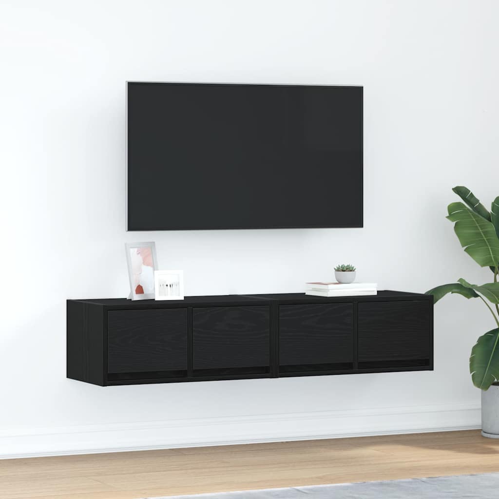 TV Cabinets 2 Pieces Black Oak 60x31x25.5 cm Engineered Wood