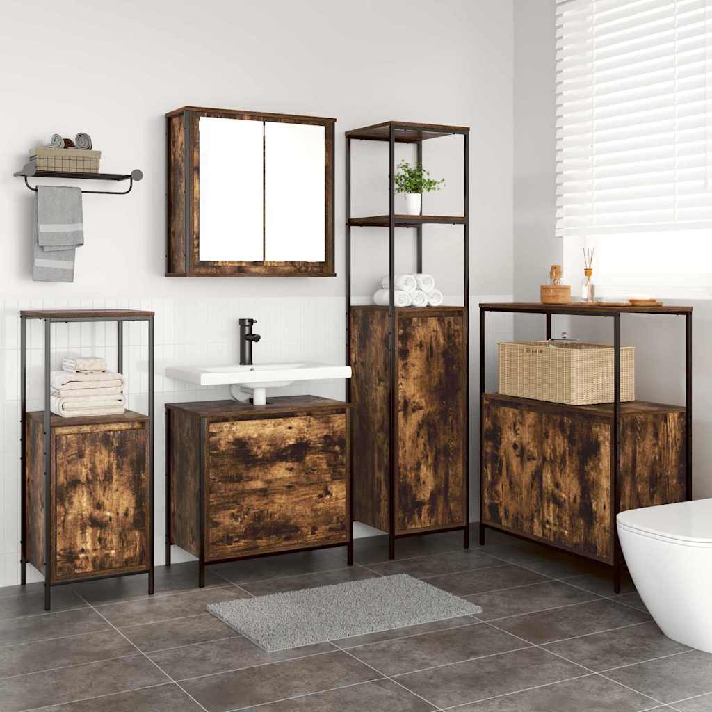 5-Piece Bathroom Furniture Set in Smoked Oak Engineered Wood