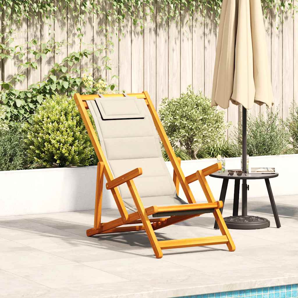ELASH Folding Beach Chair with Armrests Acacia and Textilene Wood - Cream