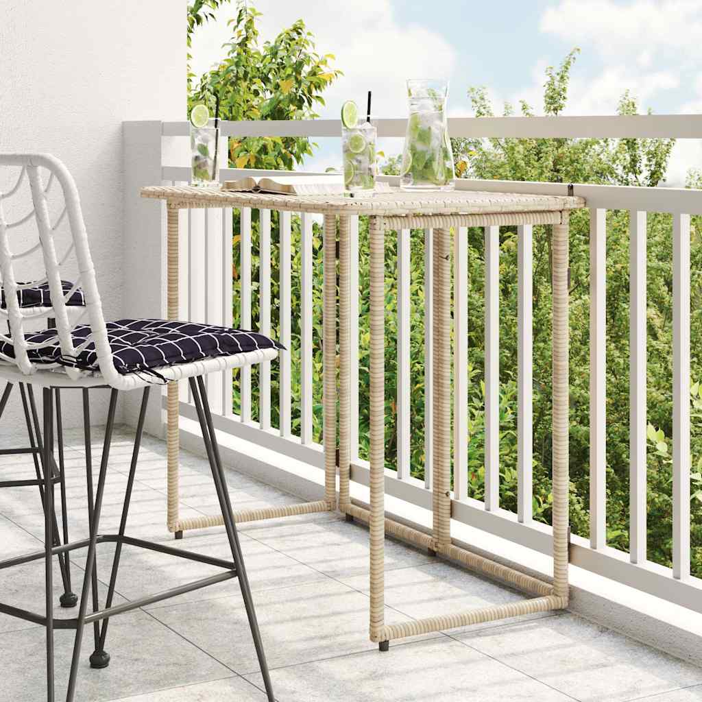 THACOVE Folding Garden Table 90x51x75 cm Poly Rattan - Beige