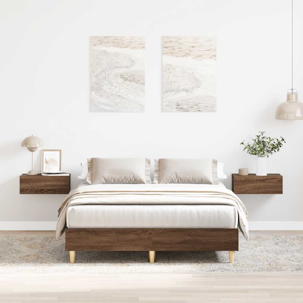 Bedframe Brown Oak 135x190cm Double Engineered Wood