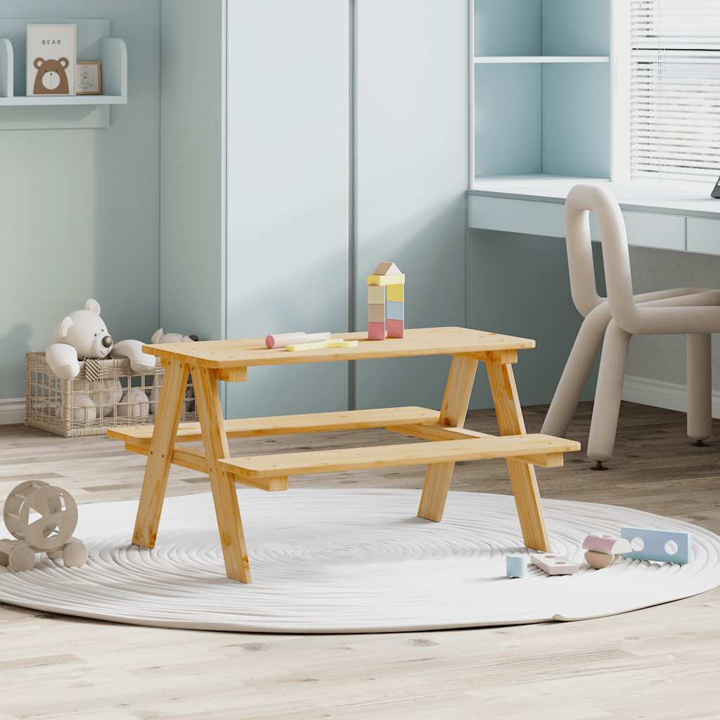 MAOAK Children's Table with Benches IRUN 90x79.5x50 cm Solid Wood