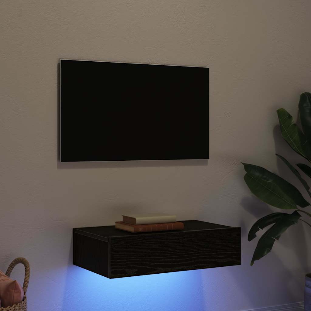 TV Cabinet with LED Lights Black Oak 60x35x15.5 cm
