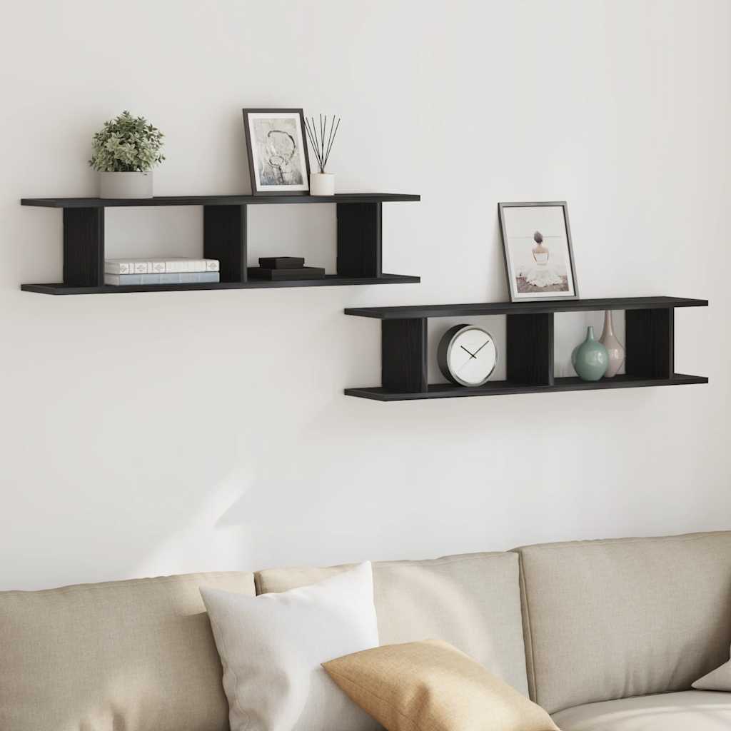 Wall Shelves 2 Pieces Black Oak 90x18x20 cm Engineered Wood