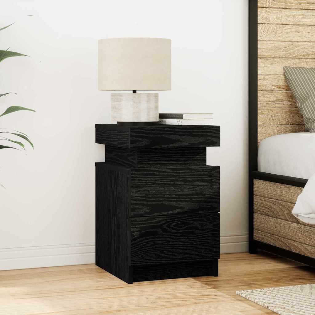 Bedside Cabinet with LED Lights Black Oak 35x39x55 cm